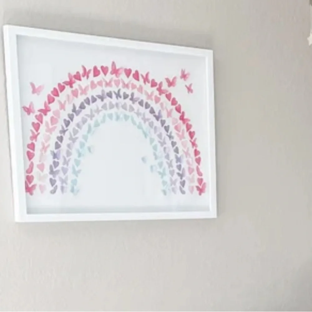 Framed Butterfly Heart Rainbow Wall Art White Decor